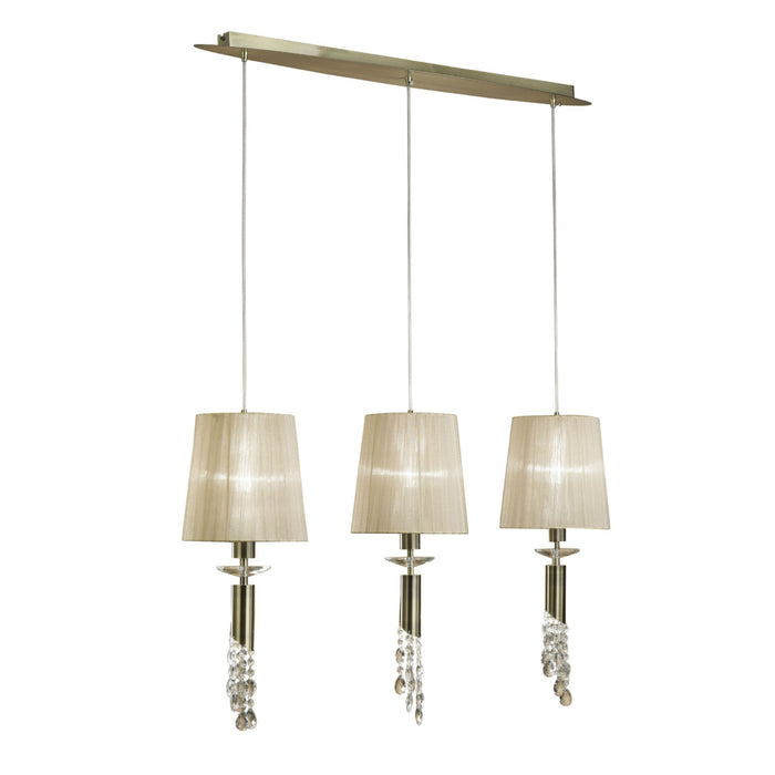 Mantra M3875 Tiffany Linear Pendant 3+3 Light E27+G9 Line, Antique Brass With Soft Bronze Shades & Clear Crystal • M3875