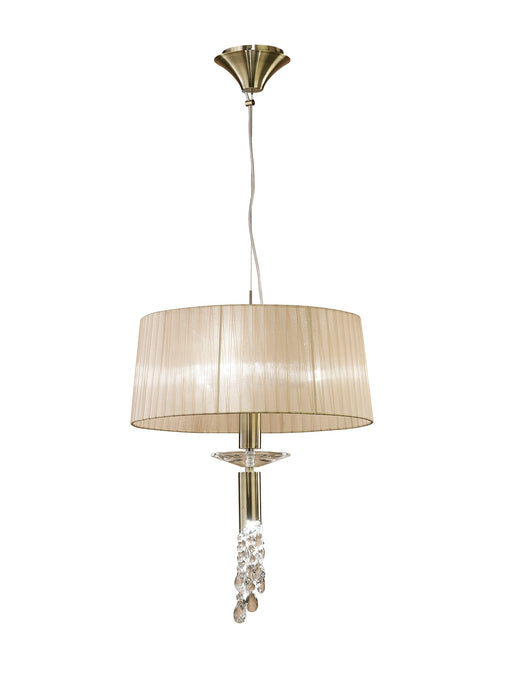 Mantra M3878 Tiffany Pendant 3+1 Light E27+G9, Antique Brass With Soft Bronze Shade & Clear Crystal • M3878