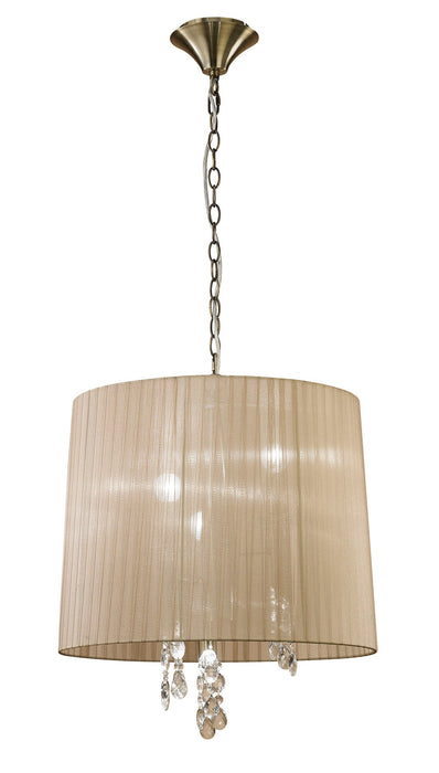 Mantra M3880 Tiffany Pendant 3+3 Light E14+G9, Antique Brass With Soft Bronze Shade & Clear Crystal • M3880