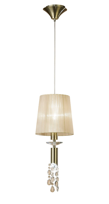 Mantra M3881 Tiffany Pendant 1+1 Light E27+G9, Antique Brass With Soft Bronze Shade & Clear Crystal • M3881