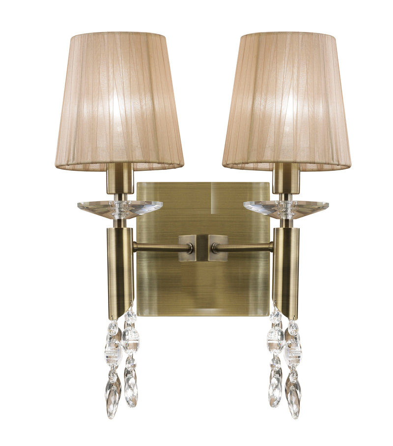 Mantra M3883/S Tiffany Wall Lamp Switched 2+2 Light E14+G9, Antique Brass With Soft Bronze Shades & Clear Crystal • M3883/S