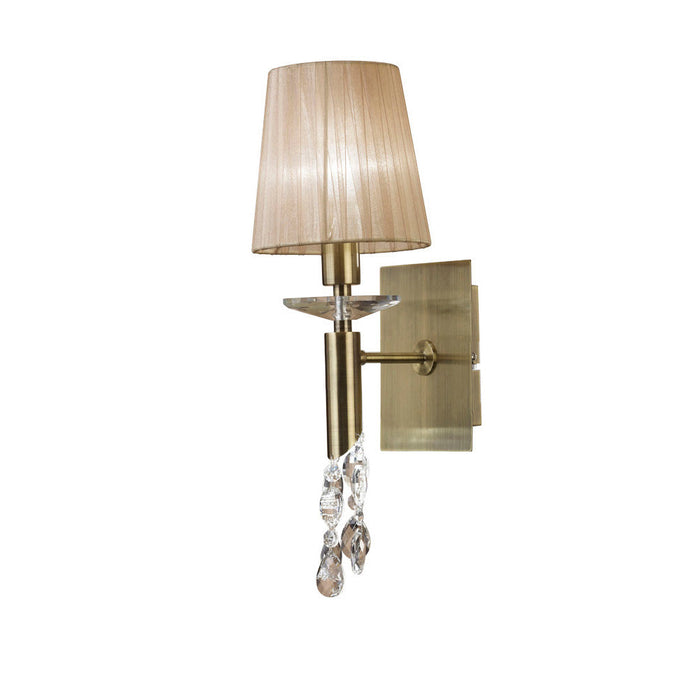 Mantra M3884/S Tiffany Wall Lamp Switched 1+1 Light E14+G9, Antique Brass With Soft Bronze Shade & Clear Crystal • M3884/S