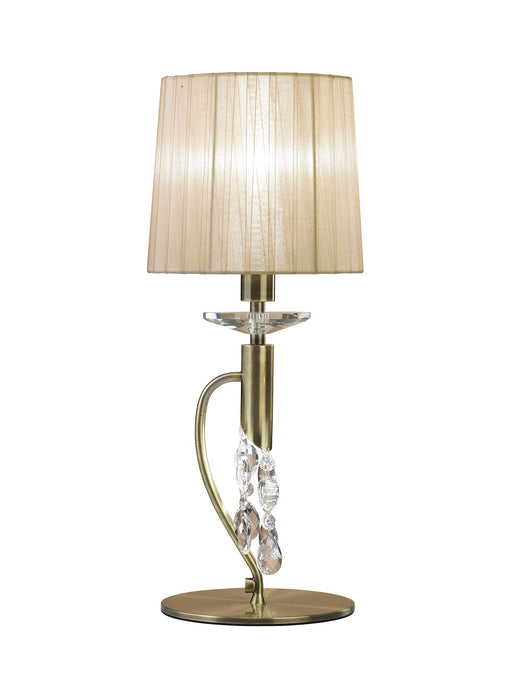 Mantra M3888 Tiffany Table Lamp 1+1 Light E14+G9, Antique Brass With Soft Bronze Shade & Clear Crystal • M3888