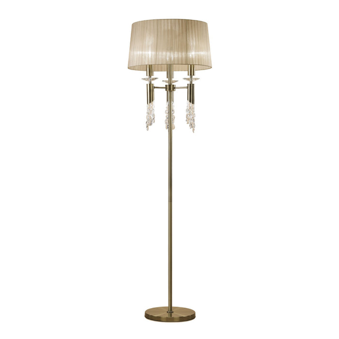 Mantra M3889 Tiffany Floor Lamp 3+3 Light E27+G9, Antique Brass With Soft Bronze Shade & Clear Crystal • M3889