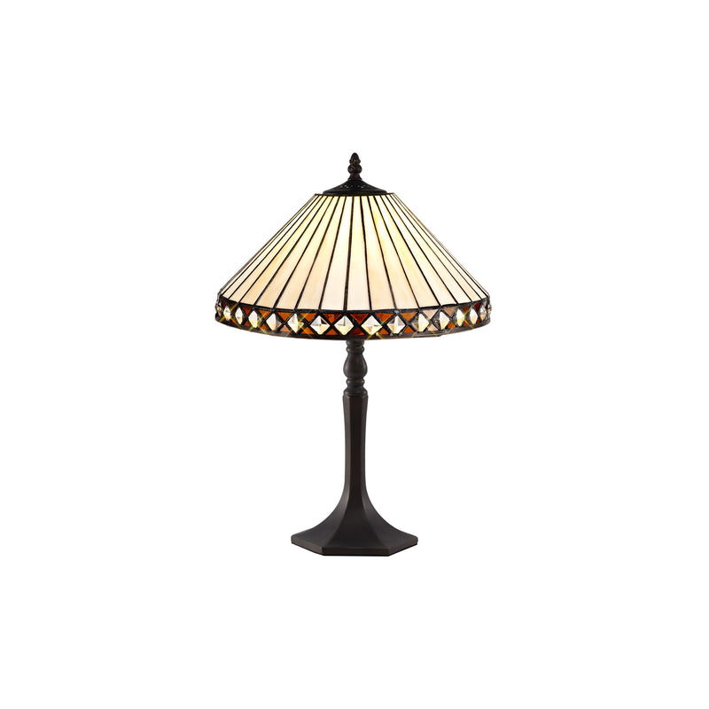 Regal Lighting SL-1267 1 Light Octagonal Tiffany Table Lamp 30cm Amber And Cream With Clear Crystal Shade