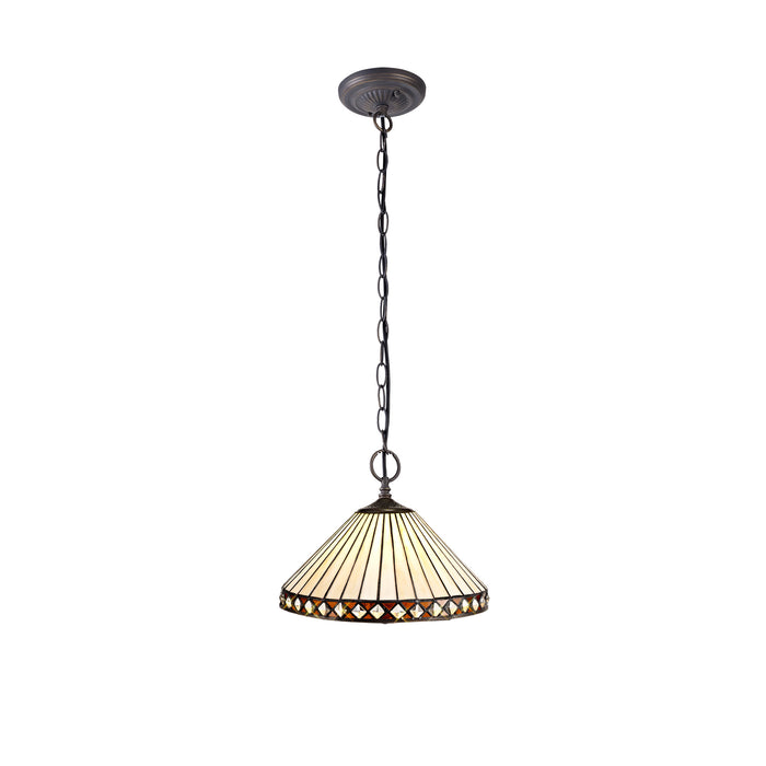 Regal Lighting SL-1265 2 Light 30cm Tiffany Pendant  Amber And Cream With Clear Crystal Shade
