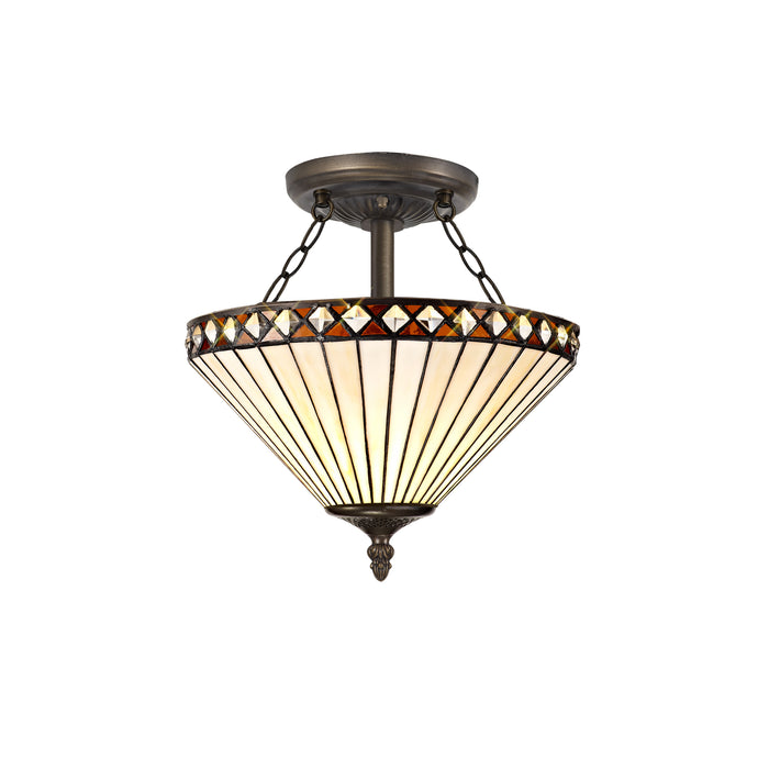 Regal Lighting SL-1263 2 Light 30cm Tiffany Uplighter Semi Flush Amber And Cream With Clear Crystal Shade