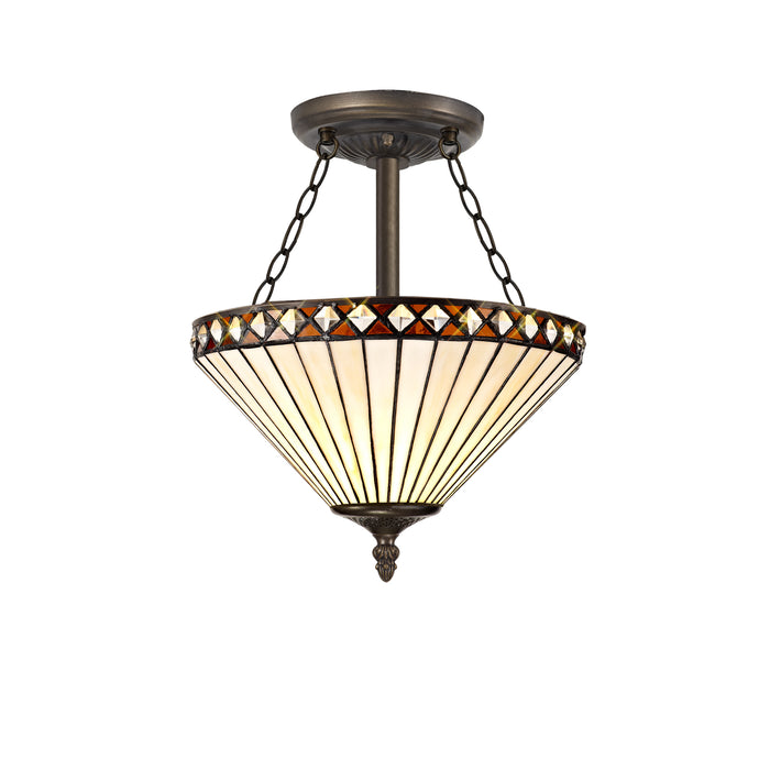 Regal Lighting SL-1262 3 Light 30cm Tiffany Uplighter Semi Flush Amber And Cream With Clear Crystal Shade