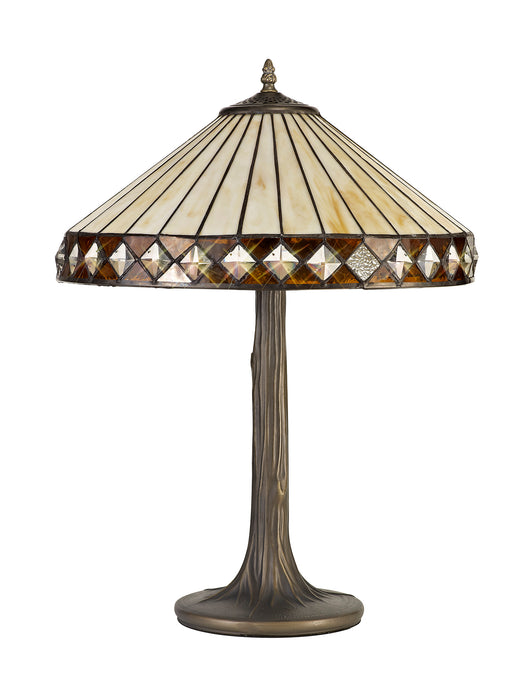 Regal Lighting SL-1259 2 Light Tree Tiffany Table Lamp 40cm Amber And Cream With Clear Crystal Shade