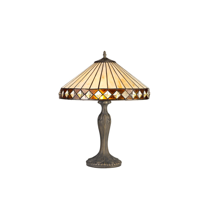 Regal Lighting SL-1258 2 Light Curved Tiffany Table Lamp 40cm Amber And Cream With Clear Crystal Shade