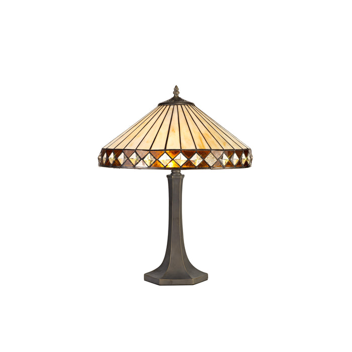 Regal Lighting SL-1257 2 Light Octagonal Tiffany Table Lamp 40cm Amber And Cream With Clear Crystal Shade