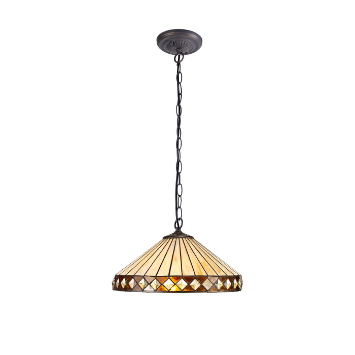 Regal Lighting SL-1256 1 Light 40cm Tiffany Uplighter Pendant Amber And Cream With Clear Crystal Shade