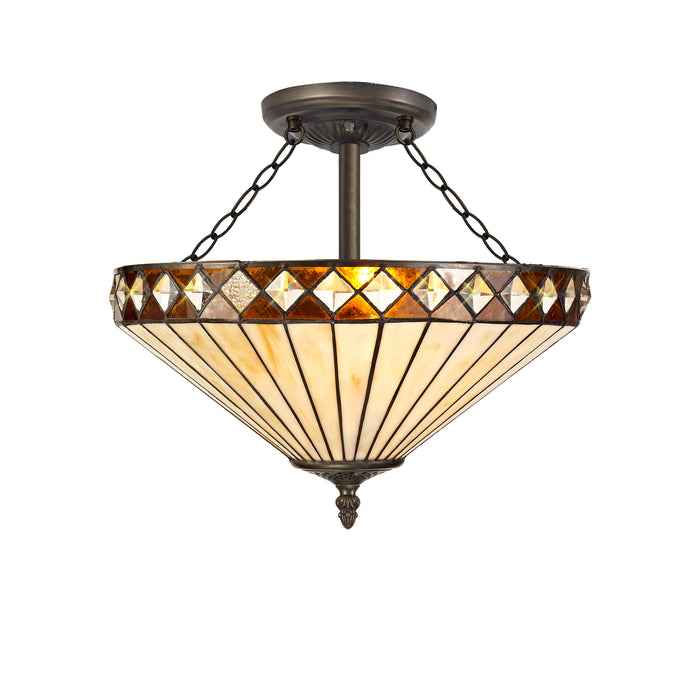 Regal Lighting SL-1253 3 Light 40cm Tiffany Uplighter Semi Flush Amber And Cream With Clear Crystal Shade