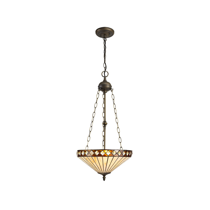 Regal Lighting SL-1252 3 Light 40cm Tiffany Uplighter Pendant Amber And Cream With Clear Crystal Shade