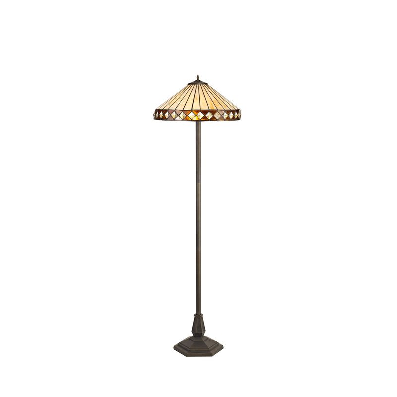 Regal Lighting SL-1251 2 Light Octagonal Tiffany Floor Lamp 40cm Cream And Amber With Clear Crystal Shade