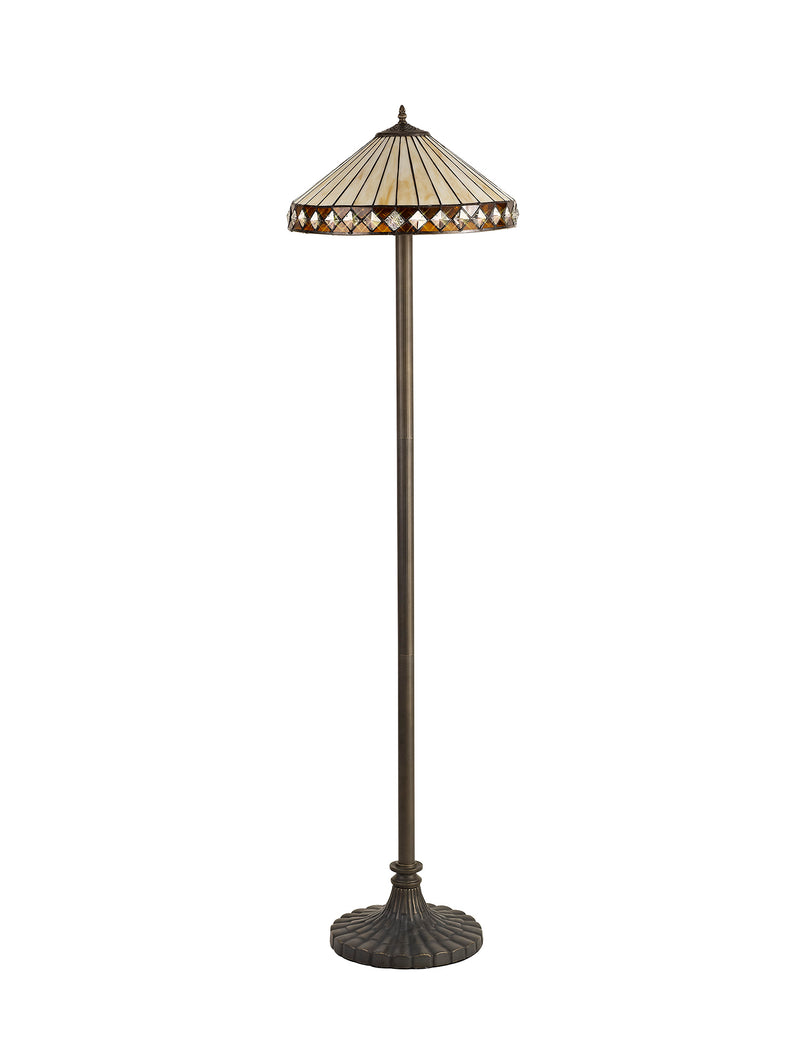 Regal Lighting SL-1249 2 Light Stepped Tiffany Floor Lamp 40cm Cream And Amber With Clear Crystal Shade