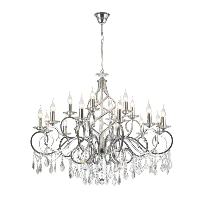 Diyas Torino Pendant 18 Light E14 Polished Chrome/Crystal, (ITEM REQUIRES CONSTRUCTION/CONNECTION) Item Weight: 16.5kg • IL303112+6