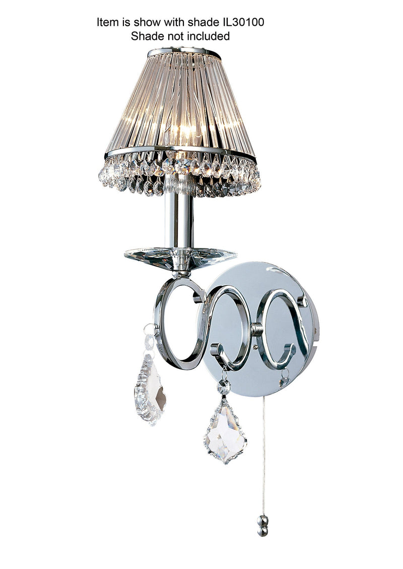 Diyas Torino Wall Lamp Switched 1 Light E14 Polished Chrome/Crystal • IL30311