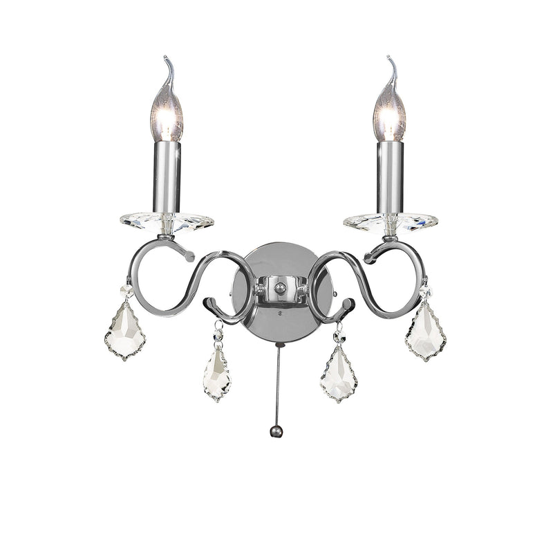 Diyas Torino Wall Lamp Switched 2 Light E14 Polished Chrome/Crystal • IL30312
