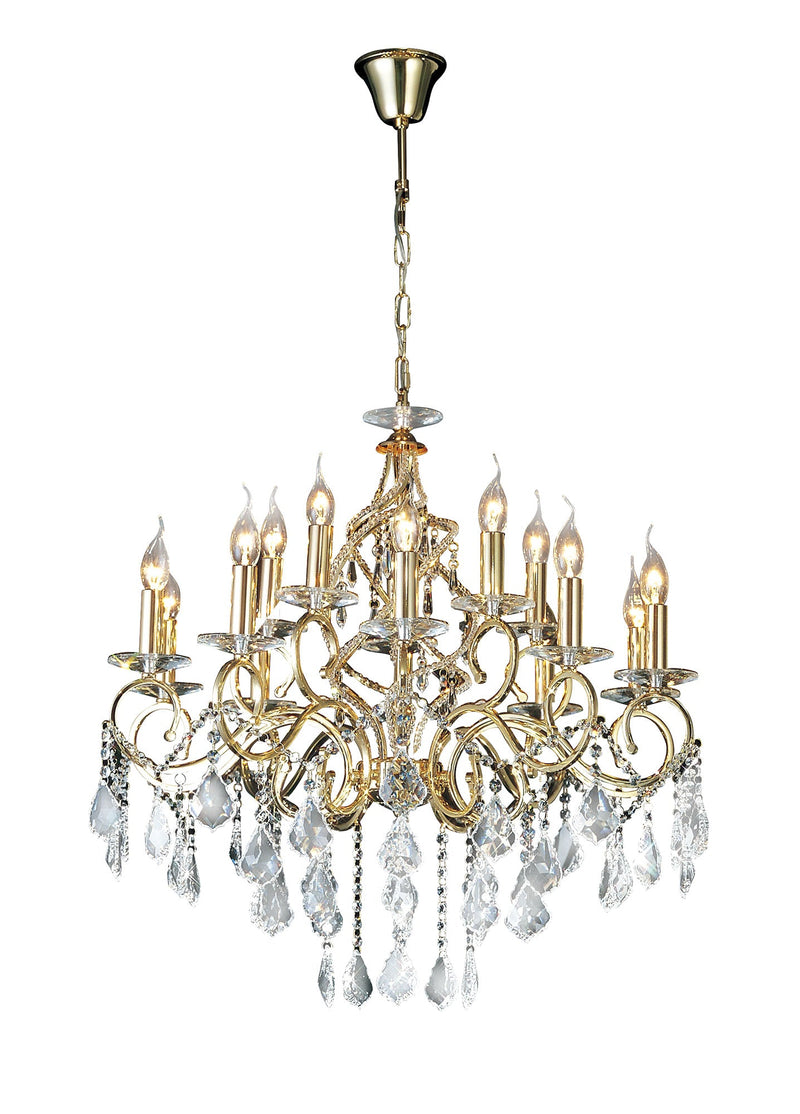 Diyas Torino Pendant 15 Light E14 French Gold/Crystal • IL303210+5