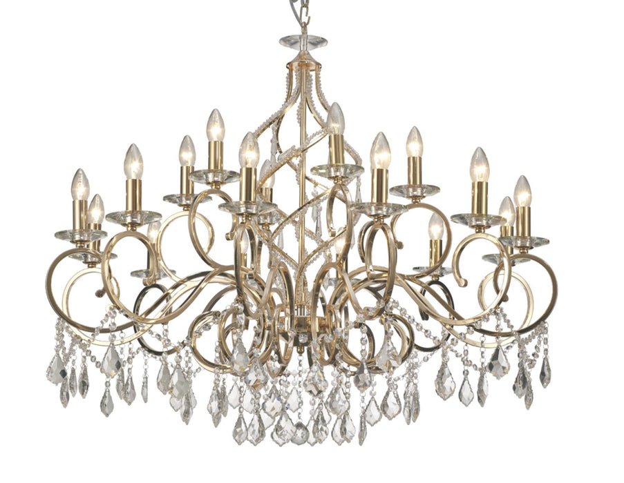 Diyas Torino Pendant 18 Light E14 French Gold/Crystal, (ITEM REQUIRES CONSTRUCTION/CONNECTION) Item Weight: 16.5kg • IL303212+6