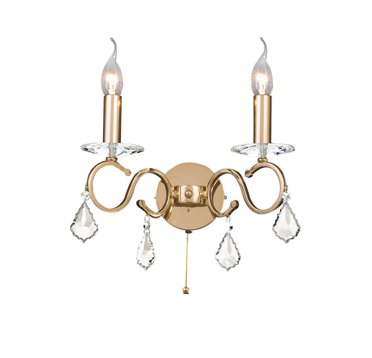 Diyas Torino Wall Lamp Switched 2 Light E14 French Gold/Crystal • IL30322