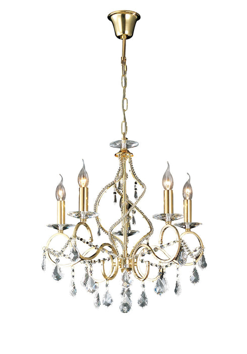 Diyas Torino Pendant 5 Light E14 French Gold/Crystal • IL30325