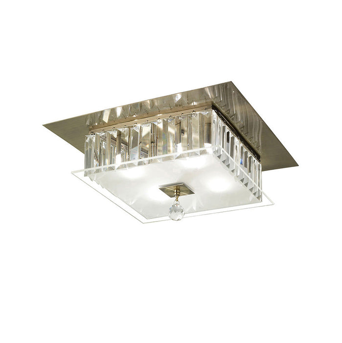Diyas Tosca Ceiling Square 4 Light G9 Antique Brass/Glass/Crystal • IL30247