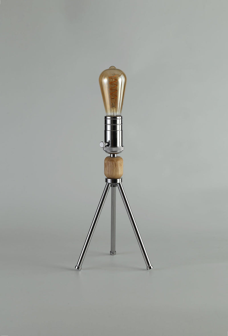 Deco Tripp Table Lamp, 1 Light E27, Dimmable, Polished Chrome/Wood, (Lamps Not Included) • D0561