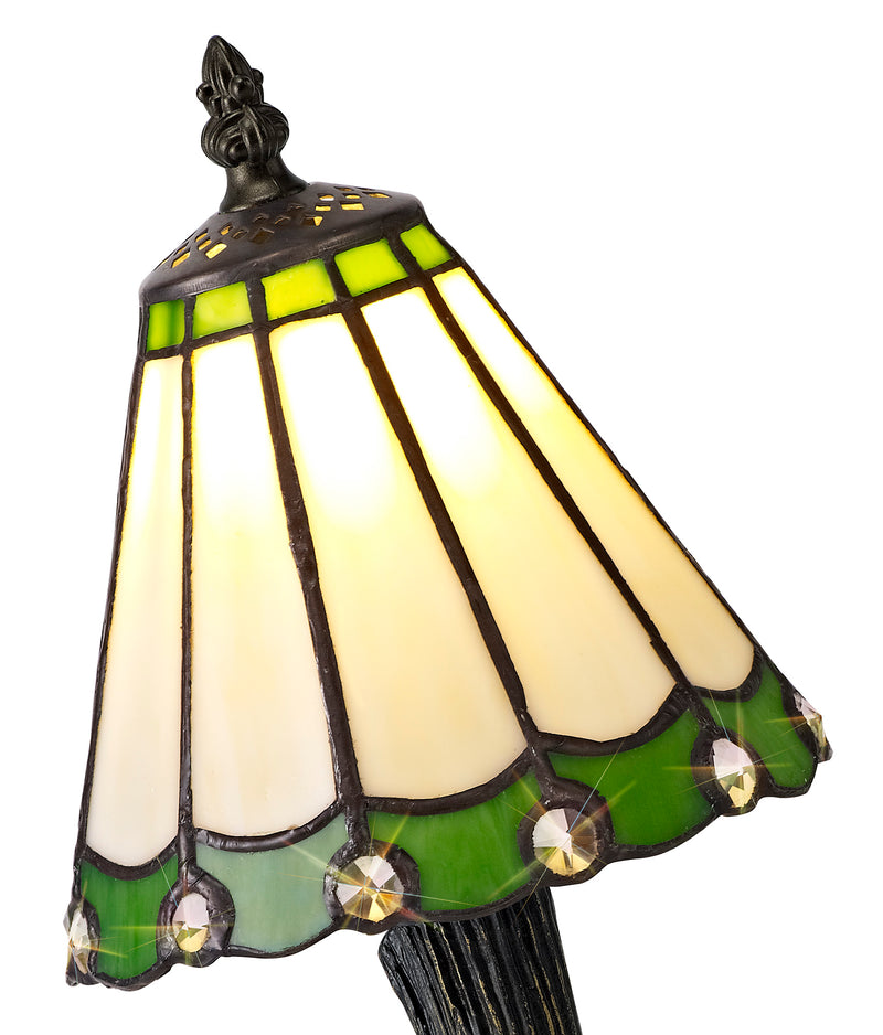 Regal Lighting SL-2072 1 Light Tiffany Table Lamp 15cm Cream And Green With Clear Crystal Shade