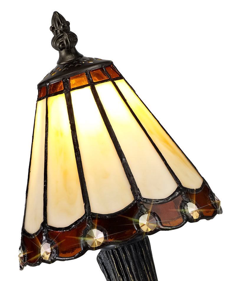 Regal Lighting SL-2066 1 Light Tiffany Table Lamp 15cm Cream And Brown With Clear Crystal Shade
