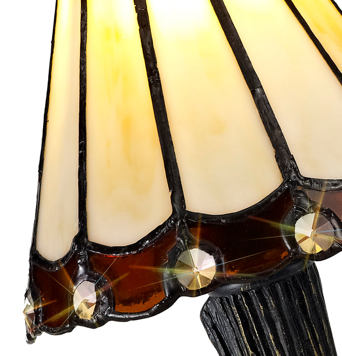 Regal Lighting SL-2066 1 Light Tiffany Table Lamp 15cm Cream And Brown With Clear Crystal Shade