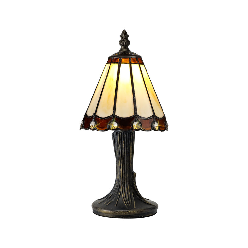 Regal Lighting SL-2066 1 Light Tiffany Table Lamp 15cm Cream And Brown With Clear Crystal Shade