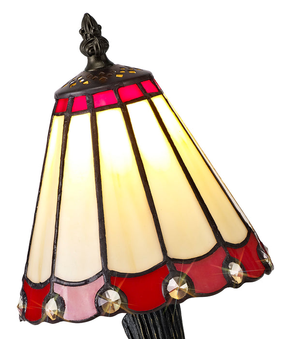 Regal Lighting SL-2065 1 Light Tiffany Table Lamp 15cm Cream And Red With Clear Crystal Shade