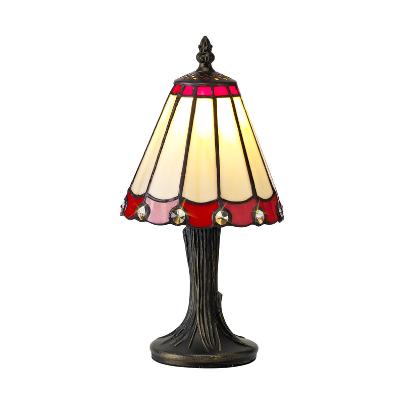 Regal Lighting SL-2065 1 Light Tiffany Table Lamp 15cm Cream And Red With Clear Crystal Shade