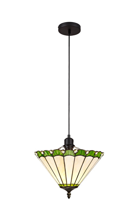 Regal Lighting SL-1248 1 Light 30cm Tiffany Uplighter Pendant Green And Cream With Clear Crystal Shade