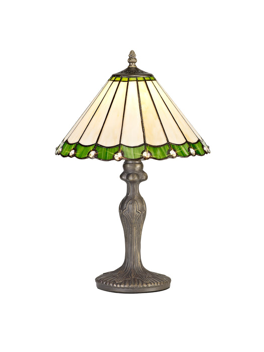 Regal Lighting SL-1246 1 Light Curved Tiffany Table Lamp 30cm Green And Cream With Clear Crystal Shade