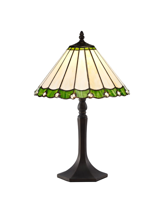 Regal Lighting SL-1245 1 Light Octagonal Tiffany Table Lamp 30cm Green And Cream With Clear Crystal Shade