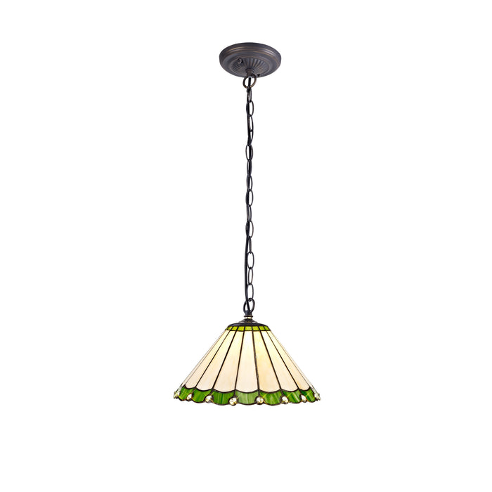Regal Lighting SL-1244 1 Light 30cm Tiffany Pendant  Green And Cream With Clear Crystal Shade