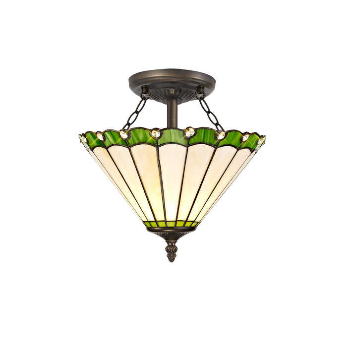 Regal Lighting SL-1241 2 Light 30cm Tiffany Uplighter Semi Flush Green And Cream With Clear Crystal Shade