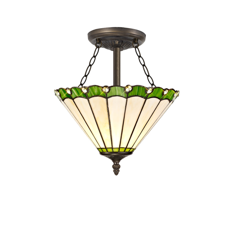 Regal Lighting SL-1240 3 Light 30cm Tiffany Uplighter Semi Flush Green And Cream With Clear Crystal Shade