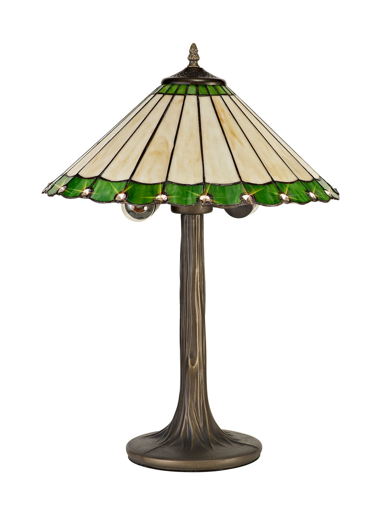Regal Lighting SL-1237 2 Light Tree Tiffany Table Lamp 30cm Green And Cream With Clear Crystal Shade