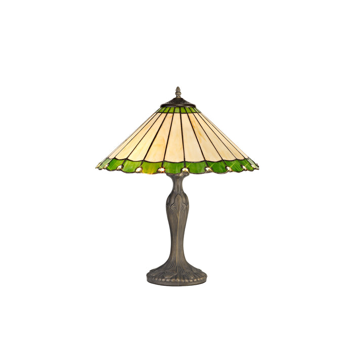 Regal Lighting SL-1236 2 Light Curved Tiffany Table Lamp 40cm Green And Cream With Clear Crystal Shade