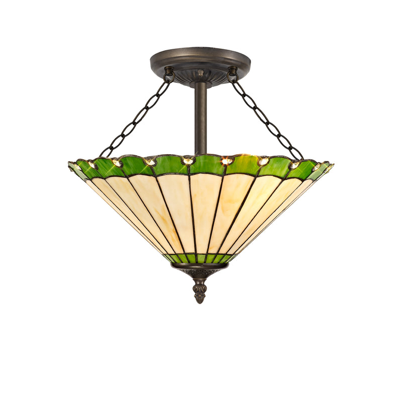 Regal Lighting SL-1231 3 Light 40cm Tiffany Uplighter Semi Flush Green And Cream With Clear Crystal Shade