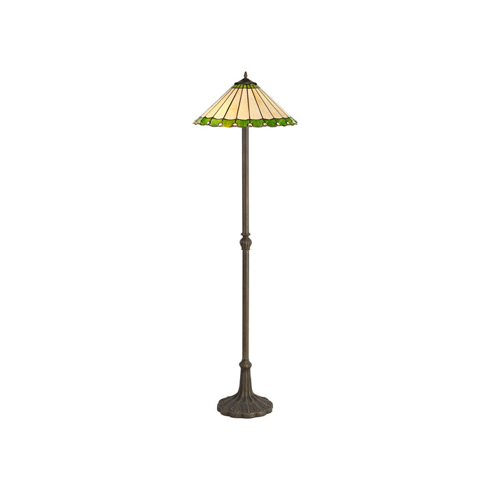 Regal Lighting SL-1228 2 Light Leaf Tiffany Floor Lamp 40cm Cream And Green With Clear Crystal Shade