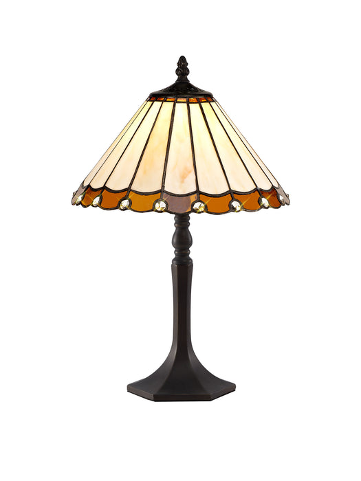 Regal Lighting SL-1223 1 Light Octagonal Tiffany Table Lamp 30cm Amber And Cream With Clear Crystal Shade