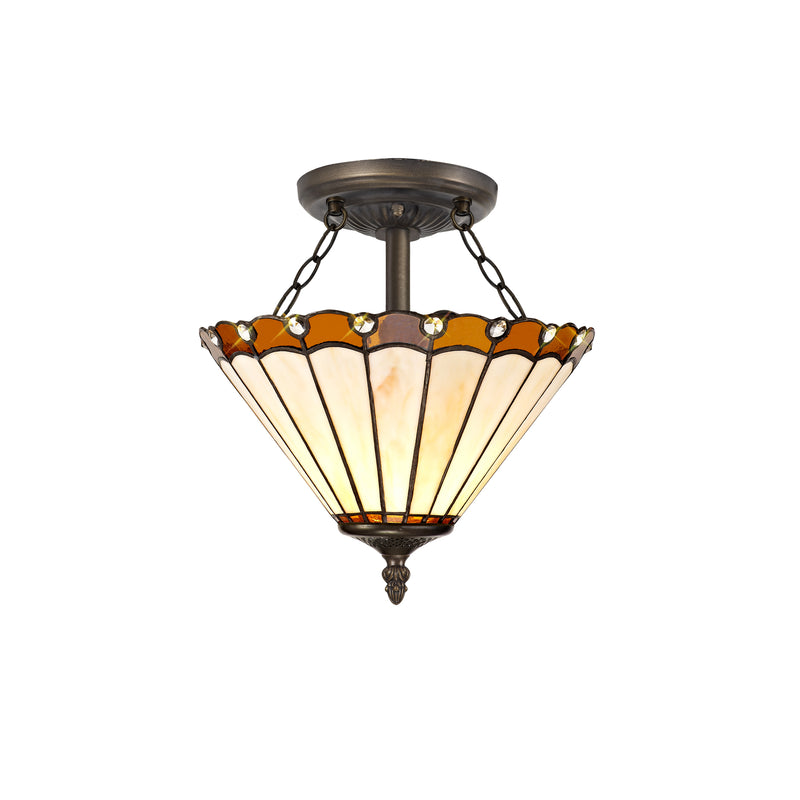 Regal Lighting SL-1219 2 Light 30cm Tiffany Uplighter Semi Flush Amber And Cream With Clear Crystal Shade