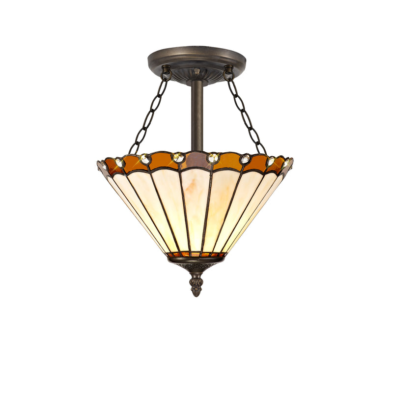 Regal Lighting SL-1218 3 Light 30cm Tiffany Uplighter Semi Flush Amber And Cream With Clear Crystal Shade