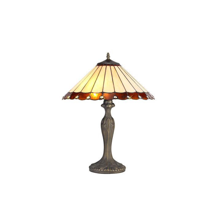 Regal Lighting SL-1214 2 Light Curved Tiffany Table Lamp 40cm Amber And Cream With Clear Crystal Shade