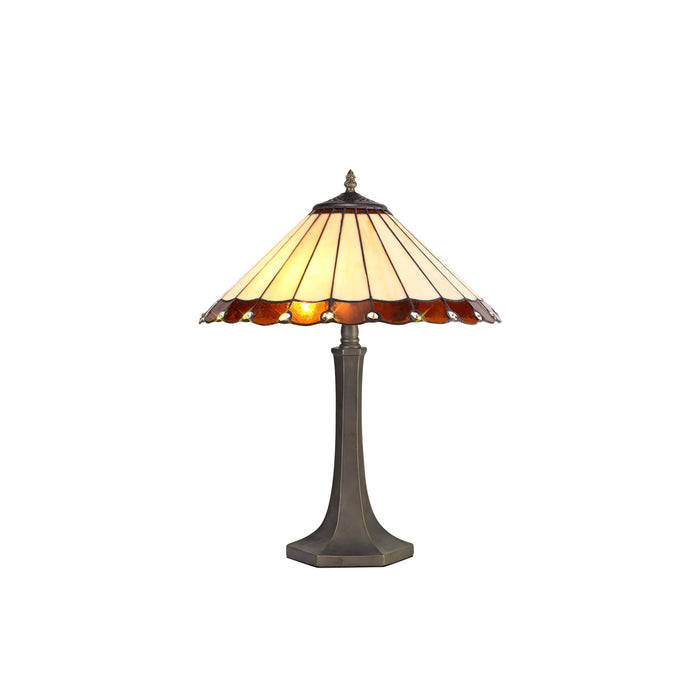 Regal Lighting SL-1213 2 Light Octagonal Tiffany Table Lamp 40cm Amber And Cream With Clear Crystal Shade